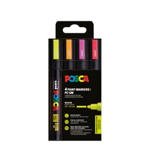Lot de 4 marqueurs peinture pointes moyennes coniques - Posca - Fluo