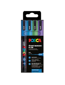 Lot de 4 marqueurs acryliques à base d'eau pointes fines coniques - Posca - Pailleté