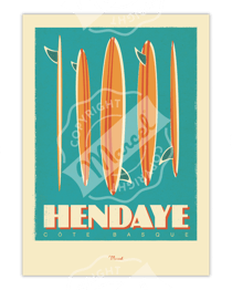 Affiche 50x70 surfboard hendaye