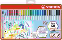 Boîte métal de 25 feutres pinceau - STABILO - Couleurs assorties - Pen 68 brush
