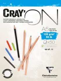 Papier à dessin Cray'On Clairefontaine - Papier à dessin - A5 - 50 feuilles - blanc extra