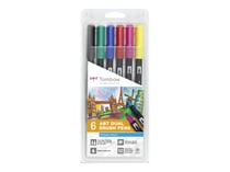 Lot de 6 feutres pinceau ABT à double pointe - Tombow - 6P-1 - Couleurs primaires
