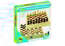 Coffret jeu d'échecs et dames en bois