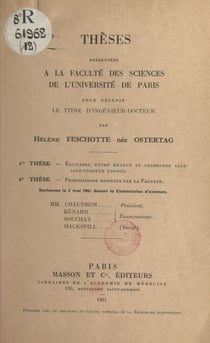 Équilibre entre métaux et chlorures alcalino-terreux fondus - Thèse présentées à la Faculté des sciences de l'Université de Paris pour obtenir le titre d'ingénieur-docteur