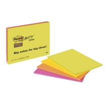 Notes Super Sticky Post-it® Grands Formats couleurs assorties 203 x 152 mm - 4 blocs