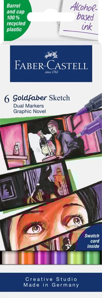 Lot de 6 feutres double pointe fine et pinceau - Faber-Castell - Illustration - Goldfaber Sketch Graphic Novel