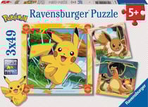 Puzzles 3x49 pièces - Pikachu, Dracaufeu et Evoli