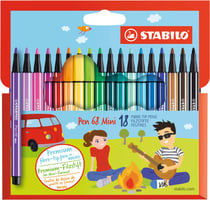 Lot de 18 feutres de dessin pointe moyenne - STABILO - Couleurs assorties - Pen 68 Mini