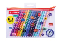 Lot de 14 feutres pointe moyenne + trousse - STABILO - Pastel - PointMax