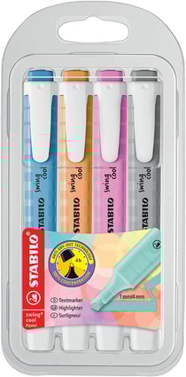 Lot de 4 surligneurs pointe fine - STABILO - Couleurs assorties - Swing cool pastel