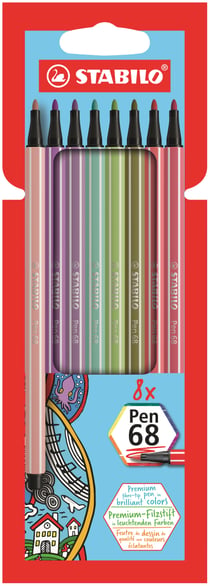 Lot de 8 feutres de dessin pointe moyenne - STABILO - Couleurs cocooning - Pen 68