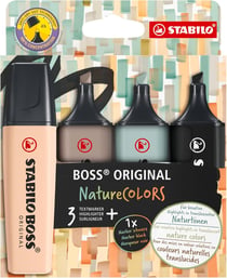 Lot de 4 surligneurs pointe biseautée - STABILO - Boss Original Nature Colors