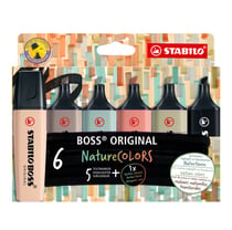 Lot de 6 surligneurs pointe large - Nature - STABILO BOSS ORIGINAL