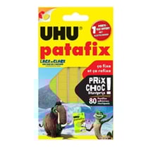 80 pastilles adhésives repositionnables - Patafix - UHU - Jaune - Avec porte-clés offert