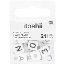 Lot de 21 perles cubiques Ponii Beads Rico Design - Blanc - Love peace happiness joy 