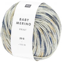 Pelote de fil à tricoter 100% laine vierge - Rico Design - Baby Merino Print - Bleu marine et vanille 12
