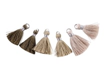 6 pompons en fils de coton de 2cm  - kaki, vert sauge et écru - Créalia