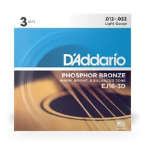 D'Addario EJ16-3D - Cordes en bronze phosphoreux guitare acoustique - .012 - .053 - 3 sets