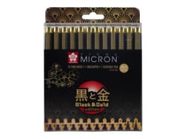 Pack de 12 feutres noirs Pigma Micron Black & Gold Edition - Sakura