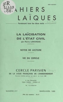 La laïcisation de l'État civil - Notes de lecture. Vie du Cercle