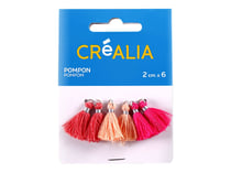 6 pompons en fils de coton de 2cm  - corail, saumon, rose - Créalia