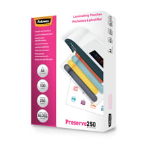100 Pochettes plastifiées A4 - Laminating Pouches Preserve 250 Micron - Fellowes - Brillant