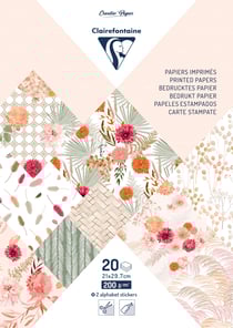 Bloc 20 feuilles papiers imprimés - 21 x 29,7 cm - Fleurs séchées