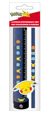 Set de papeterie La Plume Dorée - Crayon, gomme, règle 15 cm, taille-crayon Pokémon