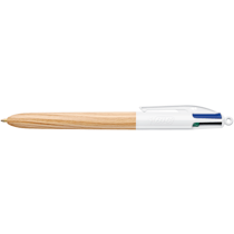 Stylo bille 4 couleurs BIC - Wood Style - Bleu, rouge, vert, noir - Pointe moyenne