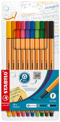 Lot de 10 stylos feutre STABILO - point 88 - pointe fine