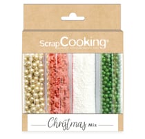 ScrapCooking - Christmas Mix - Paillettes de sucre - 4 tubes - blanc, rouge, vert foncé, or - 70 g