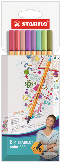 Lot de 8 stylos feutre STABILO point 88 - pointe fine