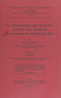 La participation des syndicats ouvriers aux fonctions économiques et sociales de l'État