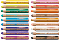 Lot de 18 crayons multi-talents pointe extra-large + 1 taille-crayons + 1 pinceau - STABILO - Couleurs assorties - Woody 3 in 1 ARTY