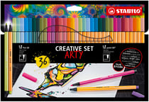 Set créatif de 36 feutres de dessin pointe fine et moyenne - STABILO - Couleurs assorties - Pen 68 + Point 88 ARTY