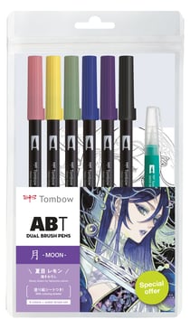 Lot de 6 feutres pinceau ABT aquarelle à double pointe - Tombow - 6P-MANGA-MOON - Lune