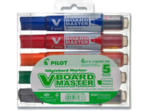 Pochette de 5 marqueurs - V-Board Master - Pointe biseautée moyenne - Pilot