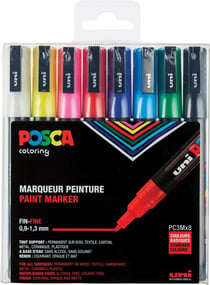 Lot de 8 marqueurs acryliques à base d'eau pointe fine conique - Posca - Couleurs basiques