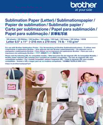 100 feuilles de papier de sublimation SP01PL pour imprimante à sublimation BROTHER SP-1 - 21,6 x 27,9 cm