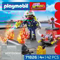 Playmobil - Pompier pompe à eau & réservoir enflammé - 71826 - Les pompiers