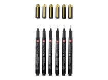 Pack de 6 feutres fins noirs Pigma Micron Black & Gold Edition - Sakura