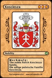 The noble Polish Kosciesza family. Die adlige polnische Familie Kosciesza.