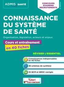 Connaissance du système de santé - Cours et entraînement en 40 fiches - Organisation, législation, acteurs et enjeux - Concours, examens et recrutements - Fonction publique hospitalière - Catégories A, B et C - 2024-2025