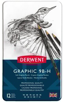 12 crayons graphite Derwent - Boîtier en métal
