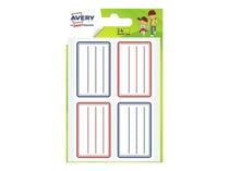 24 étiquettes scolaires - bleues et rouges - 36 x 56 mm