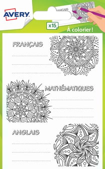 15 étiquettes matières scolaires - coloriage - 76 x 34 mm