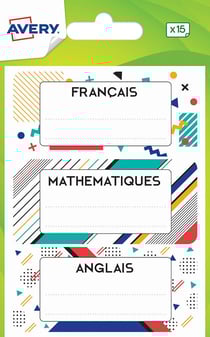 15 étiquettes matières scolaires - graphique - 76 x 34 mm
