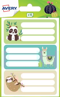 15 étiquettes scolaires - lama et cactus - 76 x 34 mm