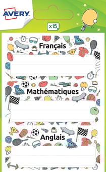 15 étiquettes scolaires - sport - 76 x 34 mm