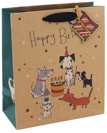 Sac cadeau taille M - 21,5 x 10,2 x 25,3 cm - Happy birthday - Chiens